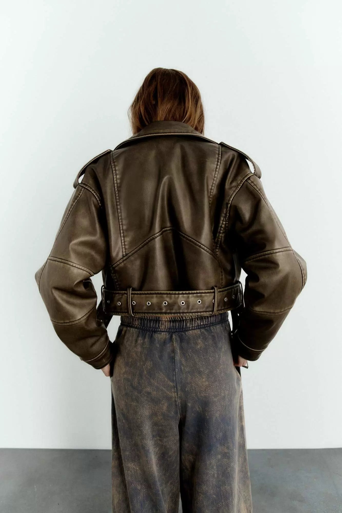 Short Leather Dark Brown Jacket
