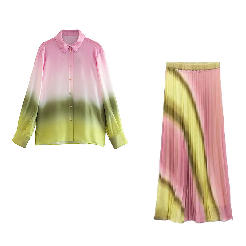 Batik pleated shirt with skirt set