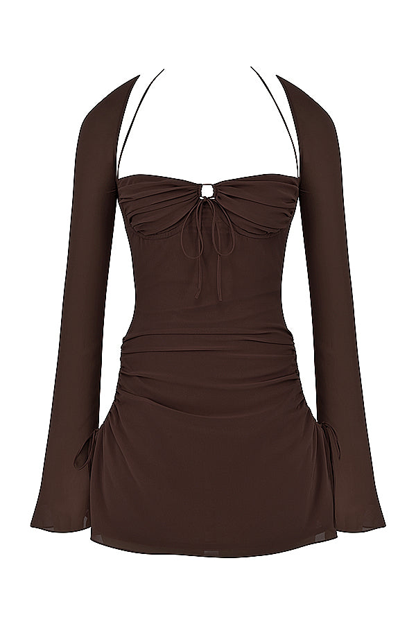 Chiffon halter mini dress with cutout
