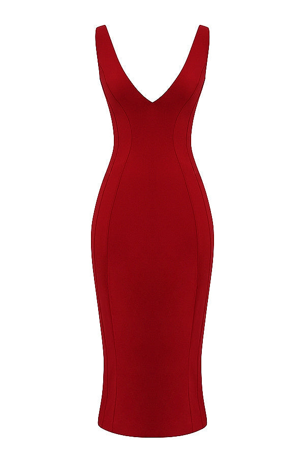 Deep-cut maxi dress with red roses