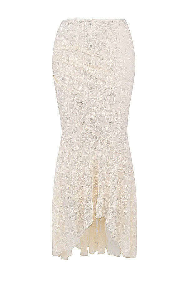 Vintage cream colored lace corset and maxi skirt set