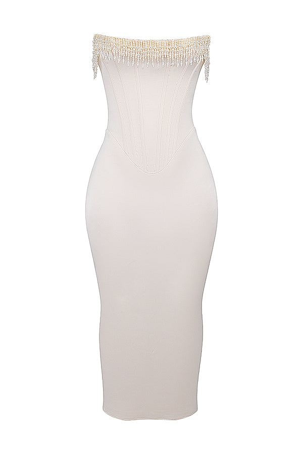 Vintage cream embellished strapless dress