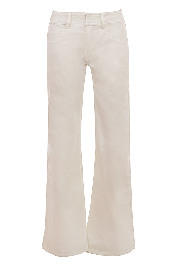 Ivory denim shirt with flared wide leg jeans