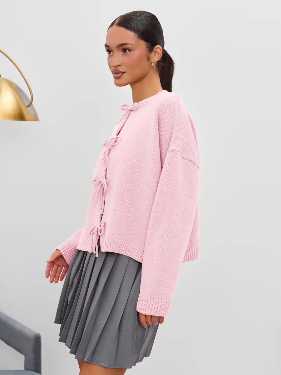 Loose Cardigan With Ribbon Buttons