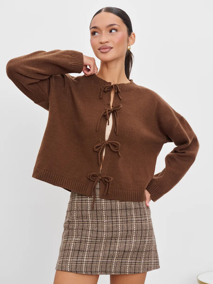 Loose Cardigan With Ribbon Buttons