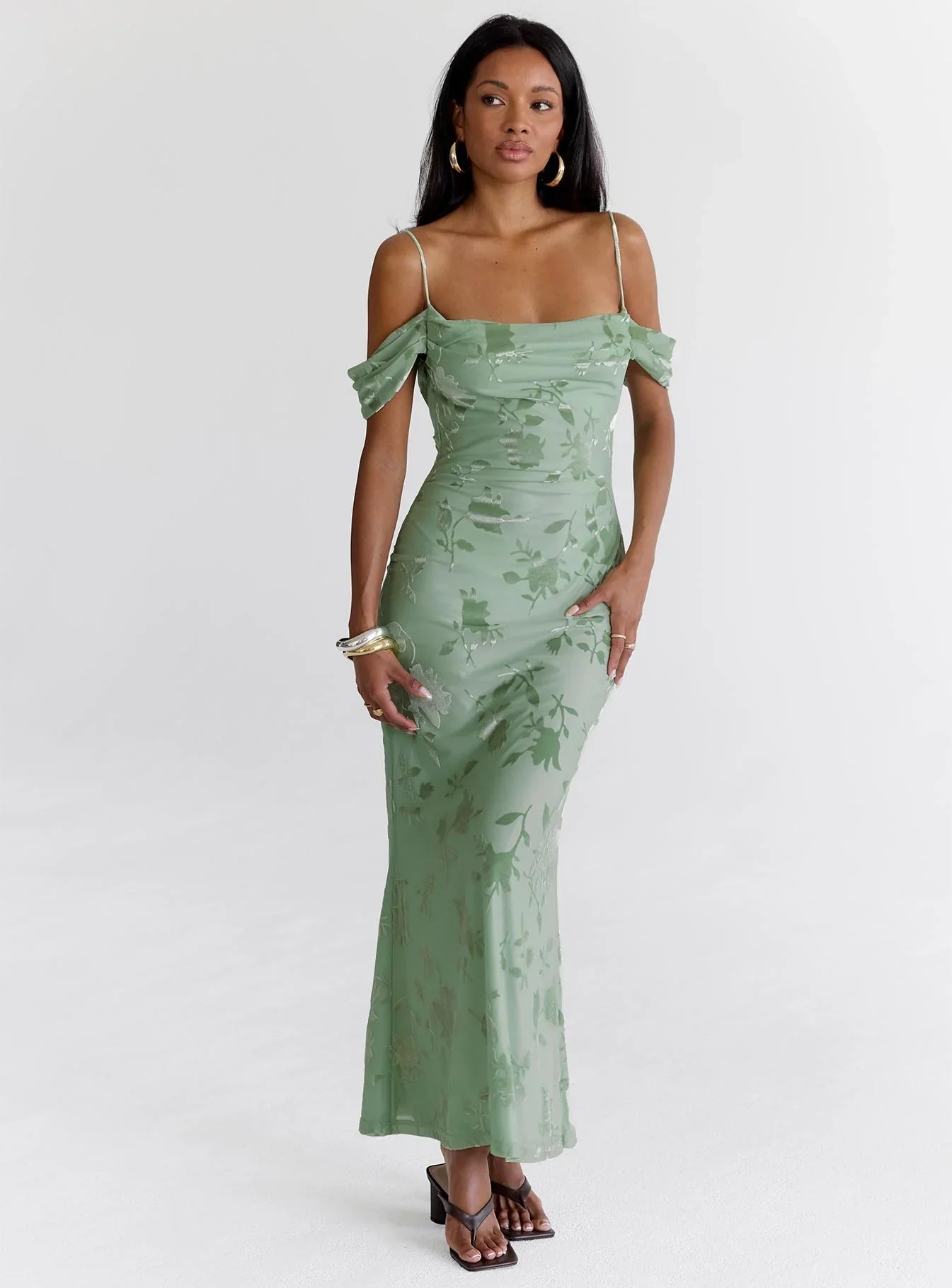 Backless Floral Midi Dress In Green