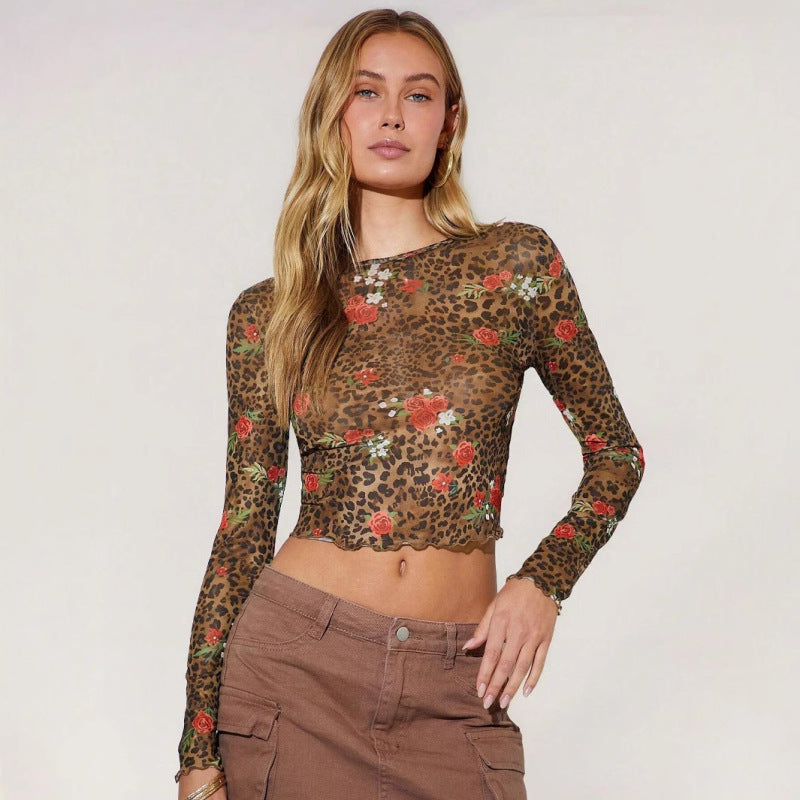 Leopard Print Mesh Top