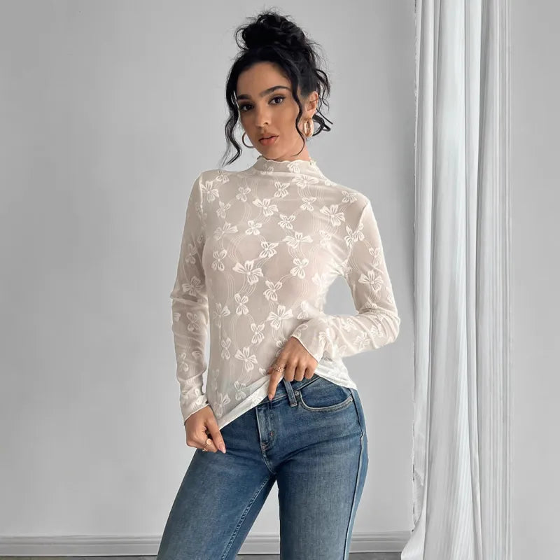 Ribbon Pattern Beige Top