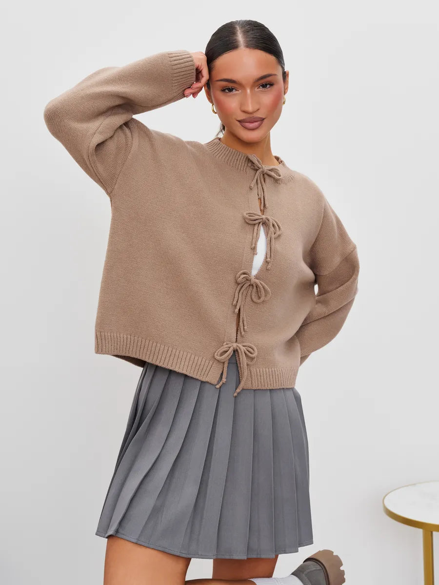 Loose Cardigan With Ribbon Buttons