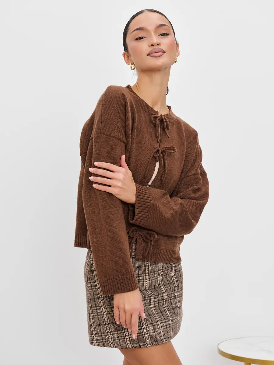 Loose Cardigan With Ribbon Buttons