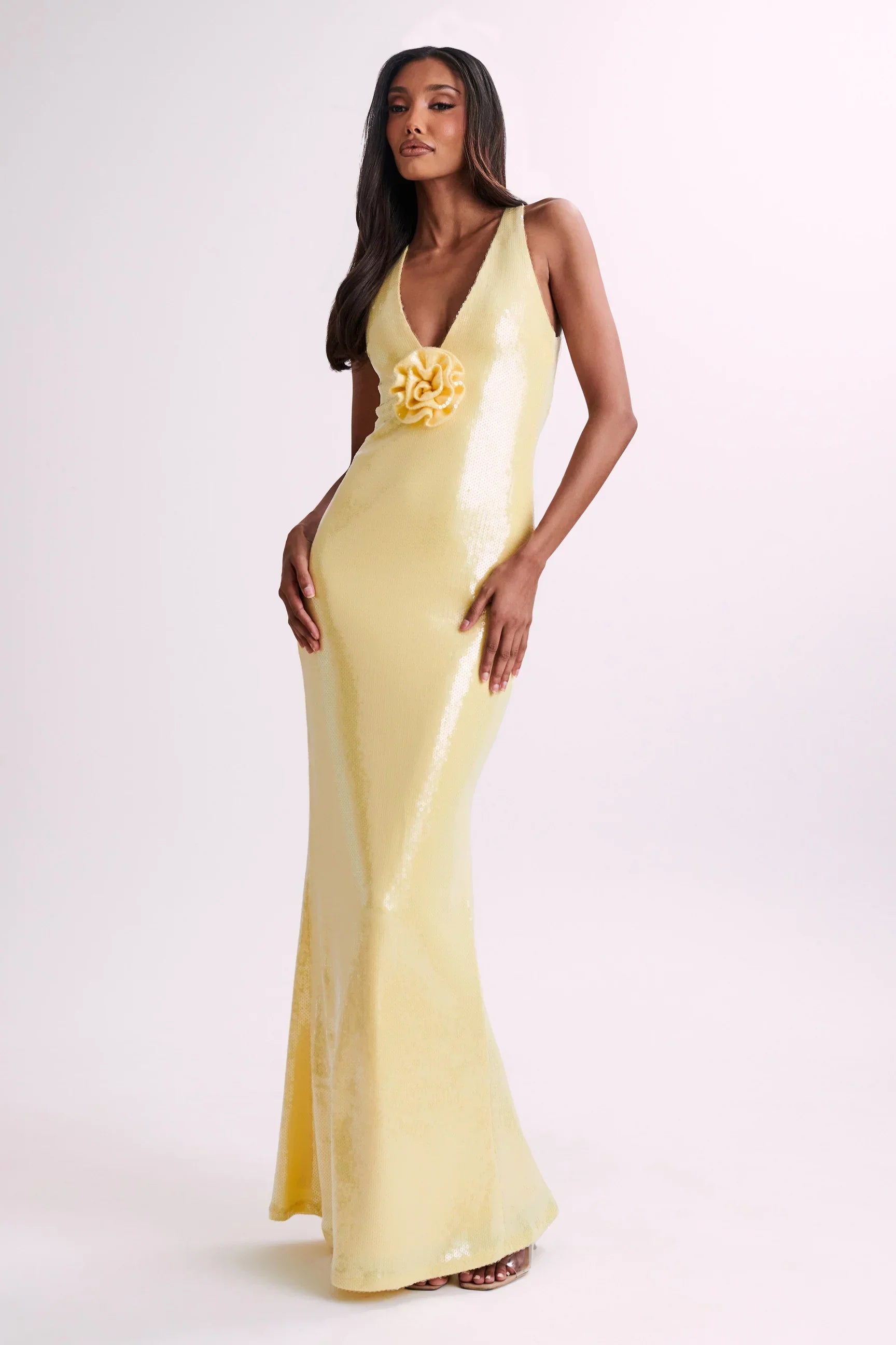 Sequin maxi dress with roses symbol