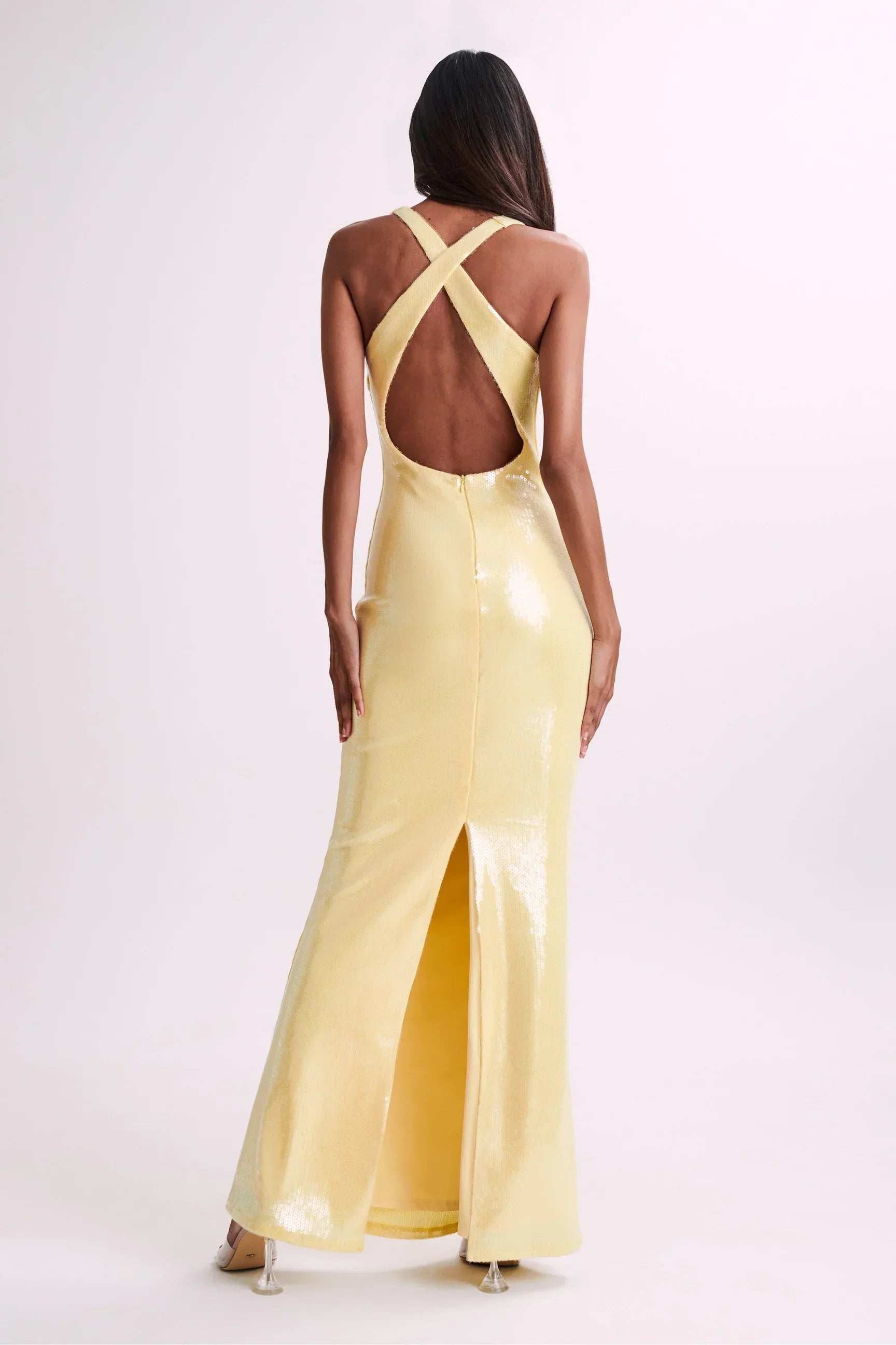 Sequin maxi dress with roses symbol