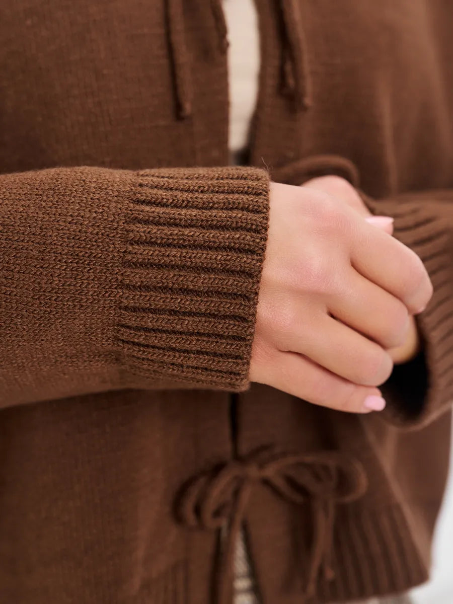 Loose Cardigan With Ribbon Buttons