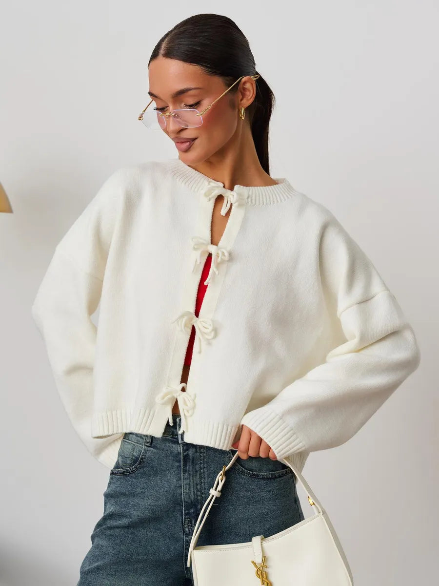 Loose Cardigan With Ribbon Buttons
