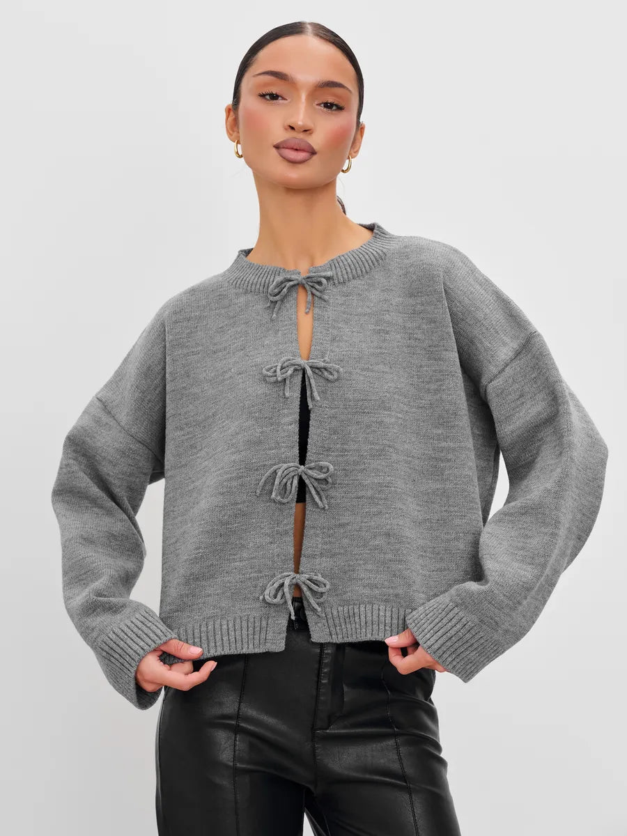 Loose Cardigan With Ribbon Buttons