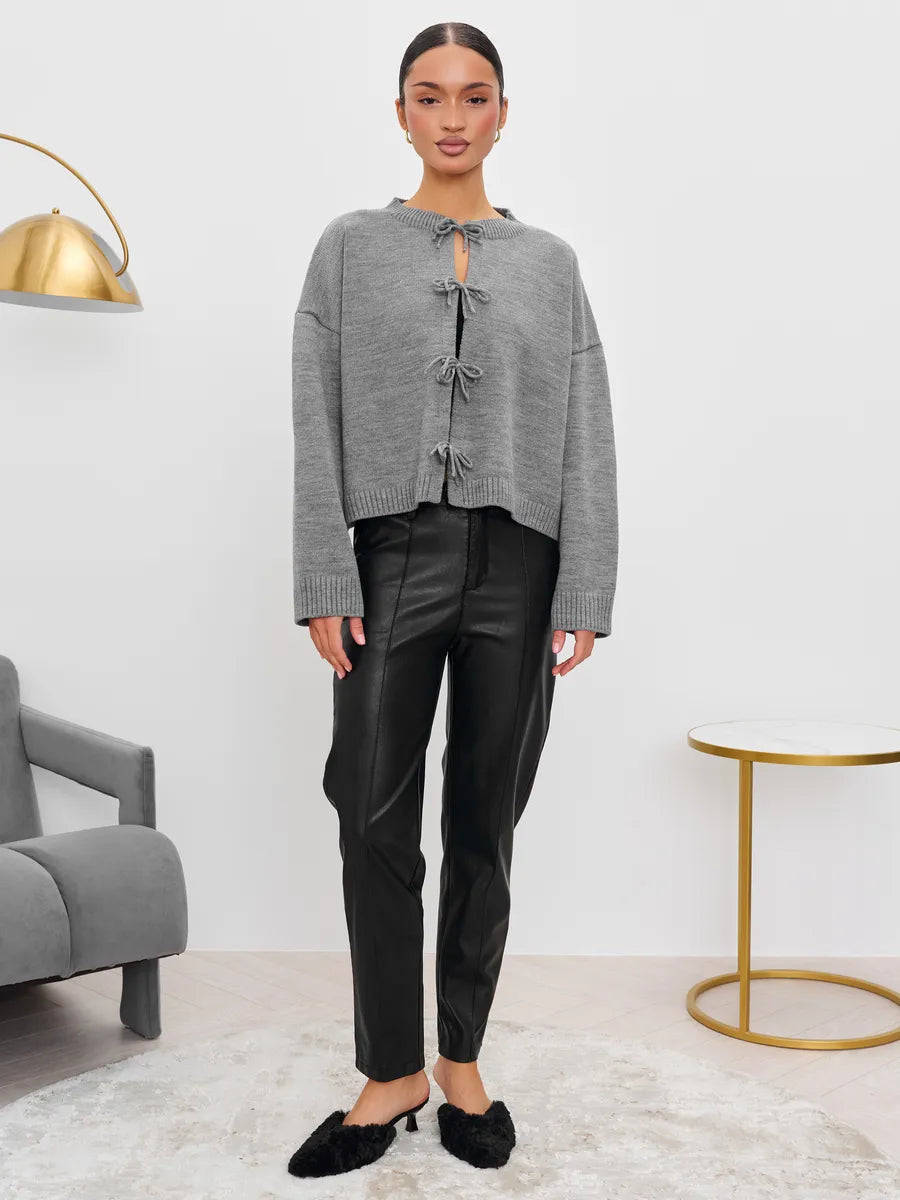 Loose Cardigan With Ribbon Buttons