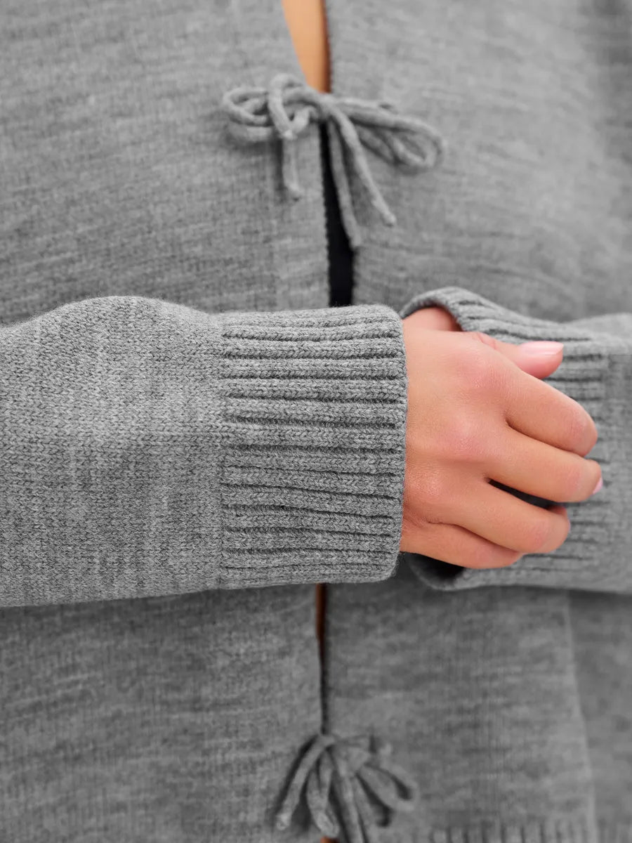 Loose Cardigan With Ribbon Buttons