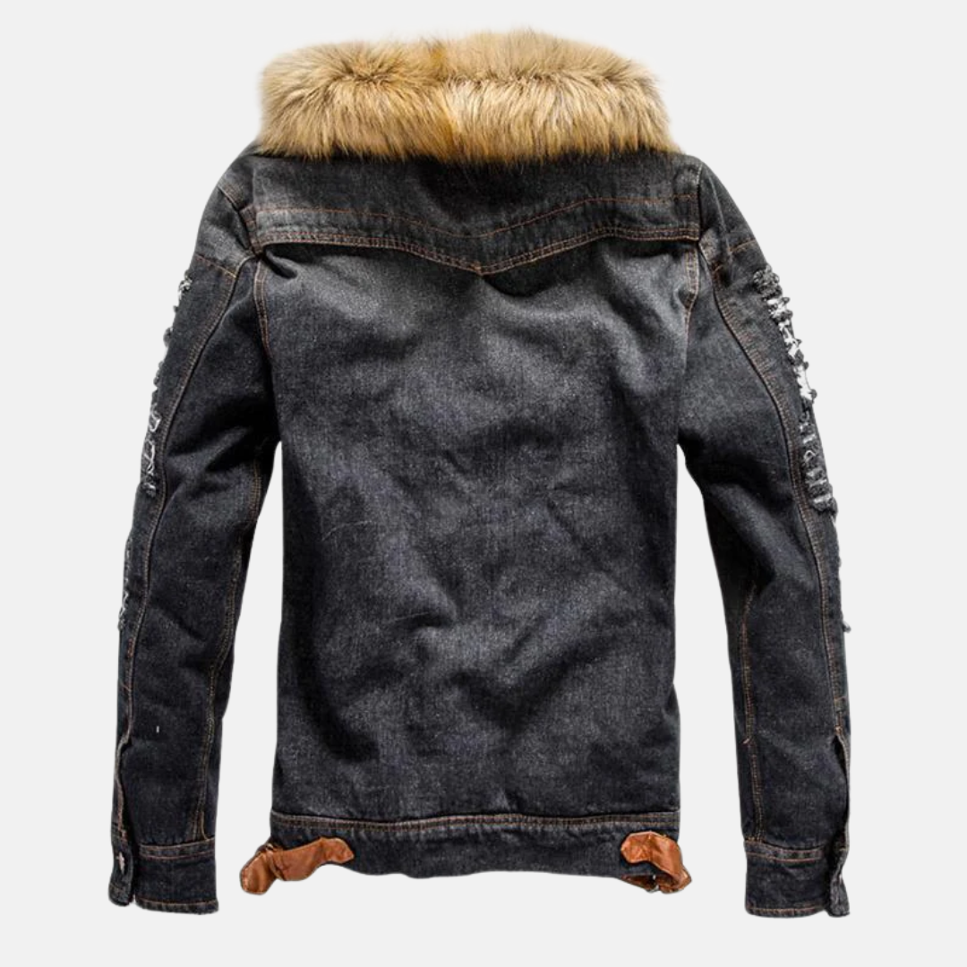 Denim jacket with fur collar
