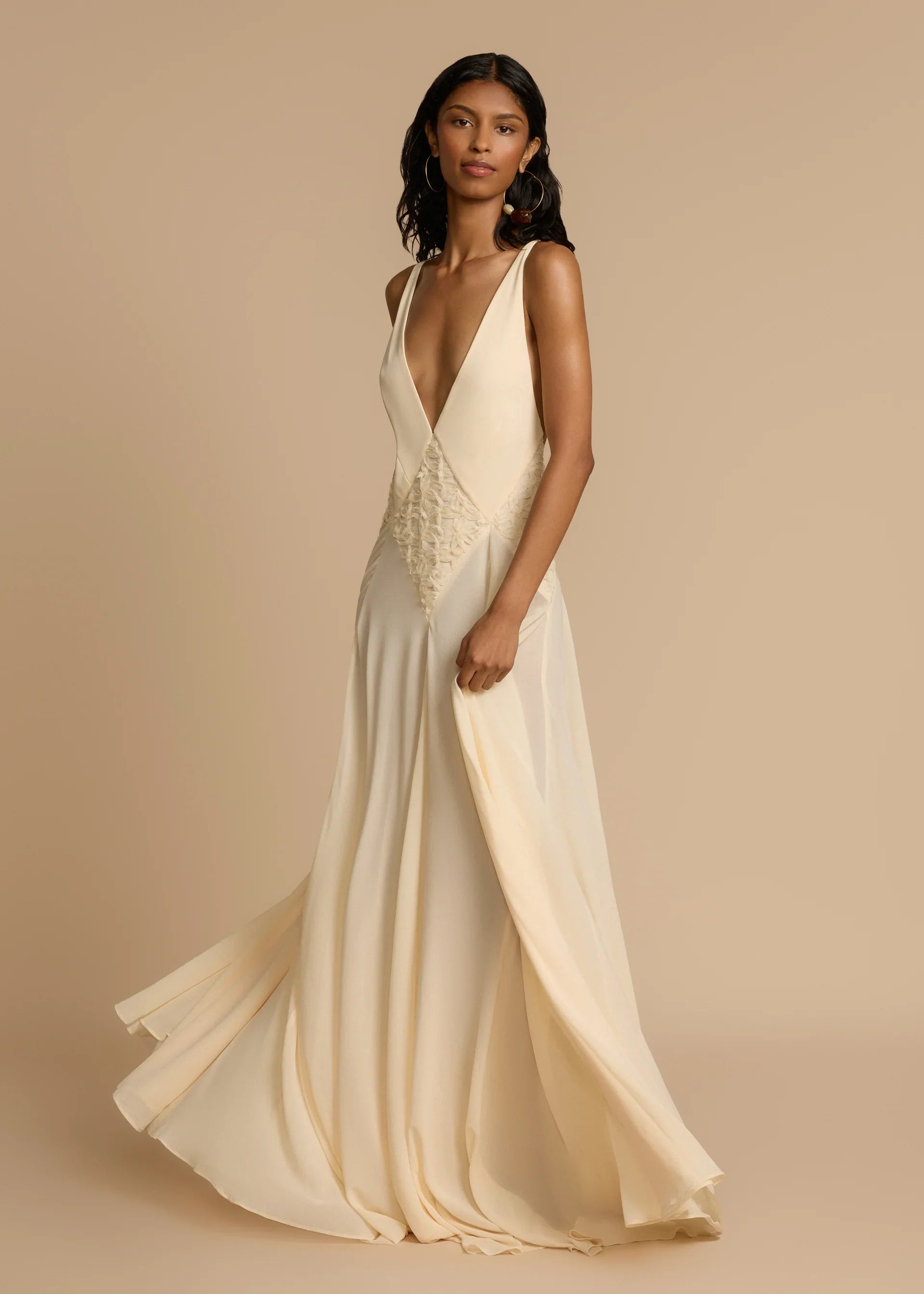 Hollow Out Stitching Lace Sling Color Maxi Dress