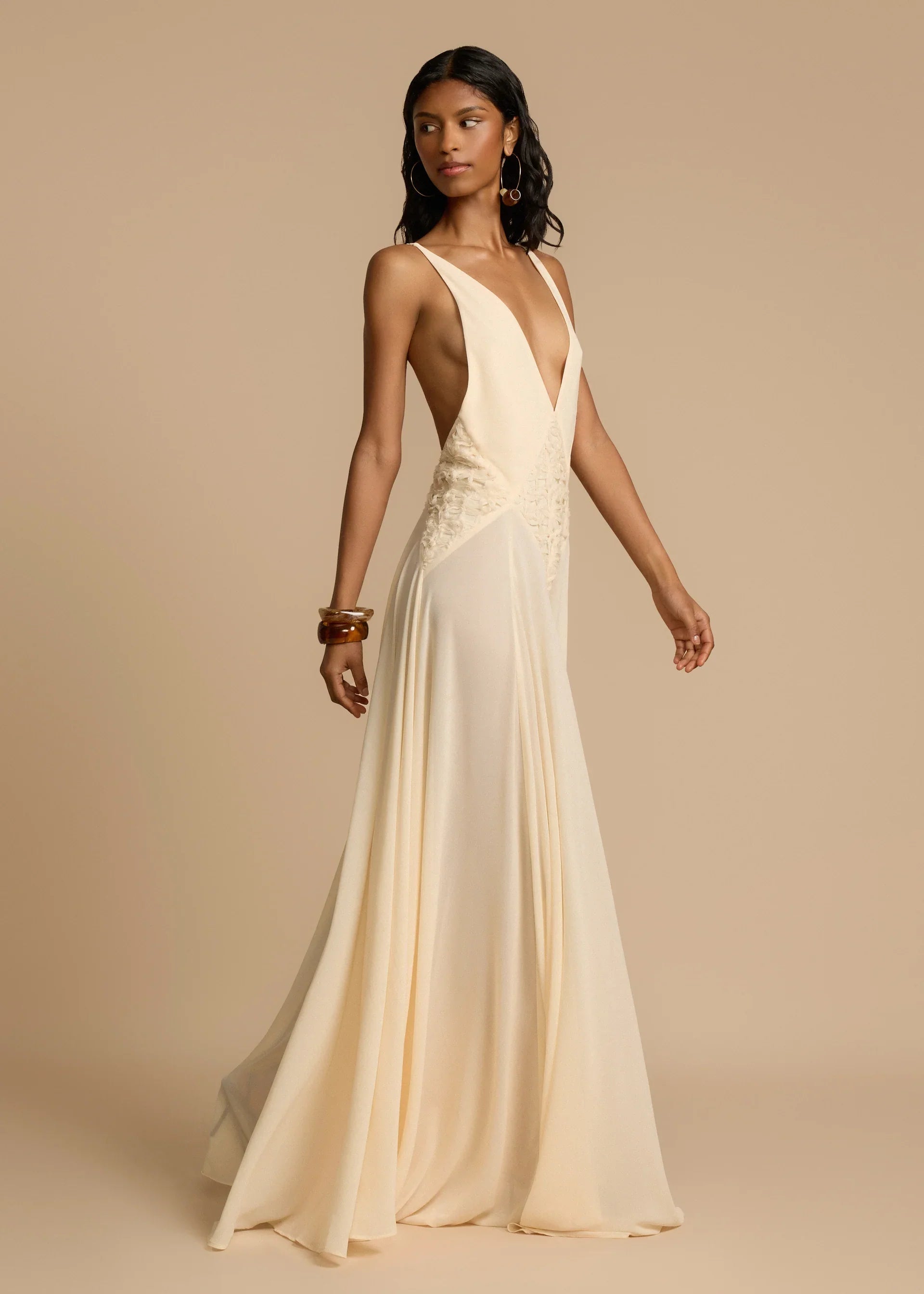 Hollow Out Stitching Lace Sling Color Maxi Dress