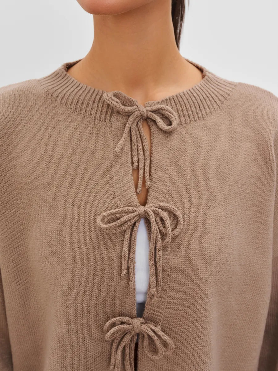 Loose Cardigan With Ribbon Buttons