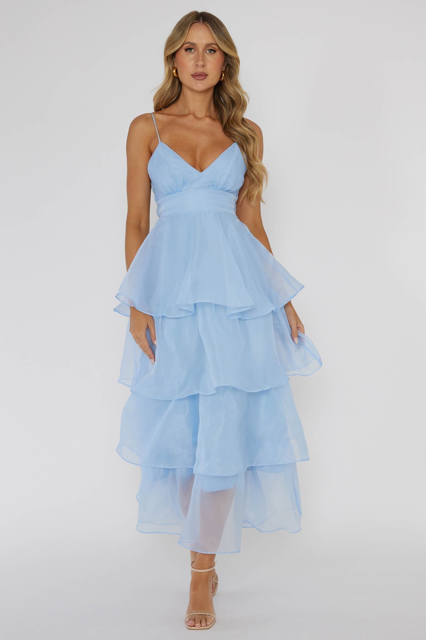 Ruffle Blue Midi Dress