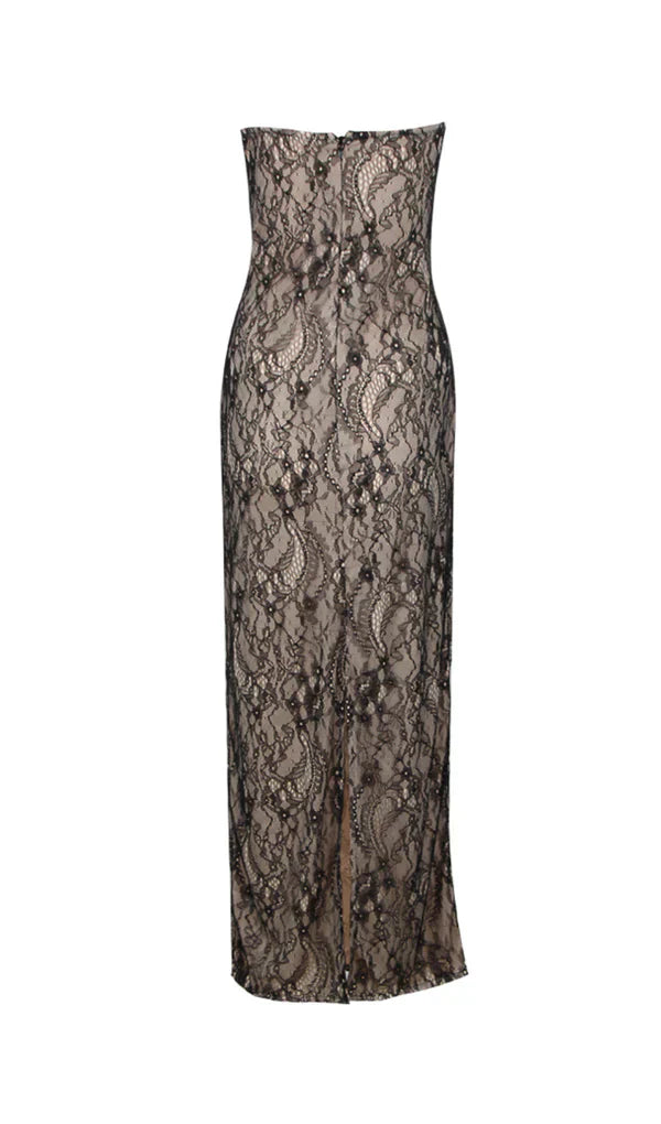 Transparent jumpsuit with lace neckline