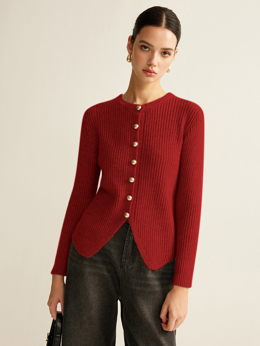 Striped Knitted Cardigan With Gold Buttons