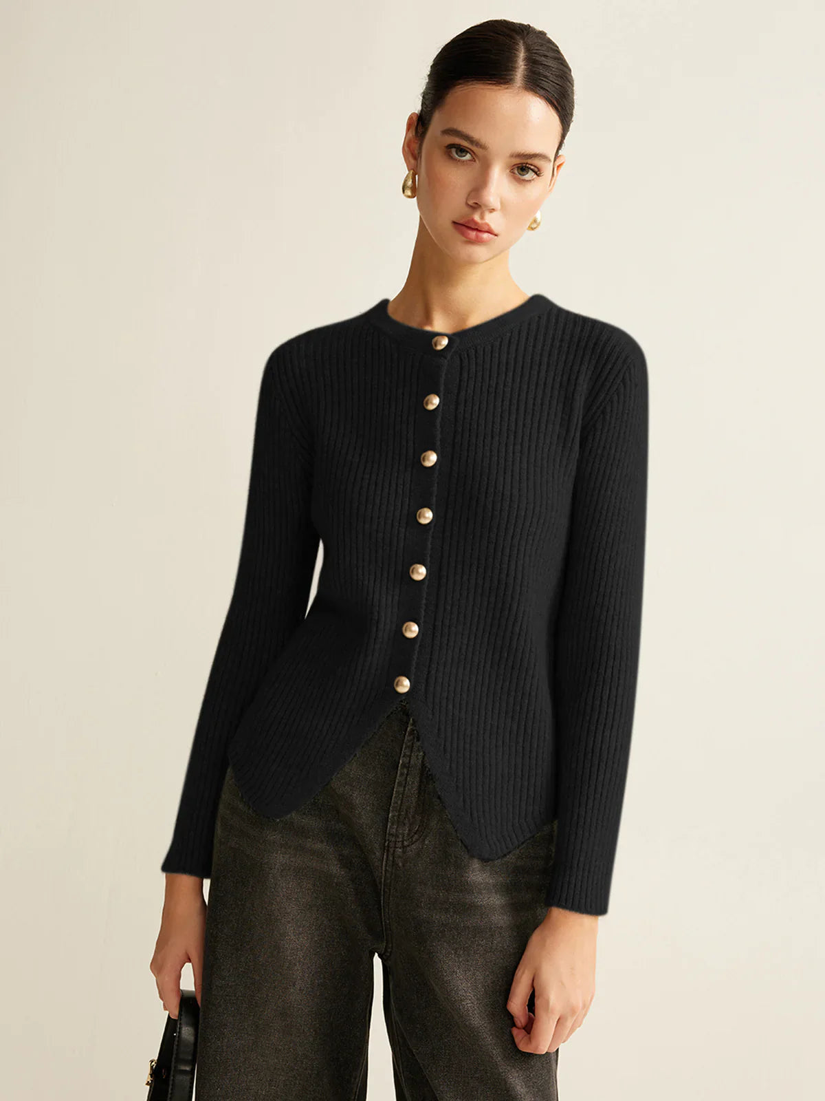 Striped Knitted Cardigan With Gold Buttons