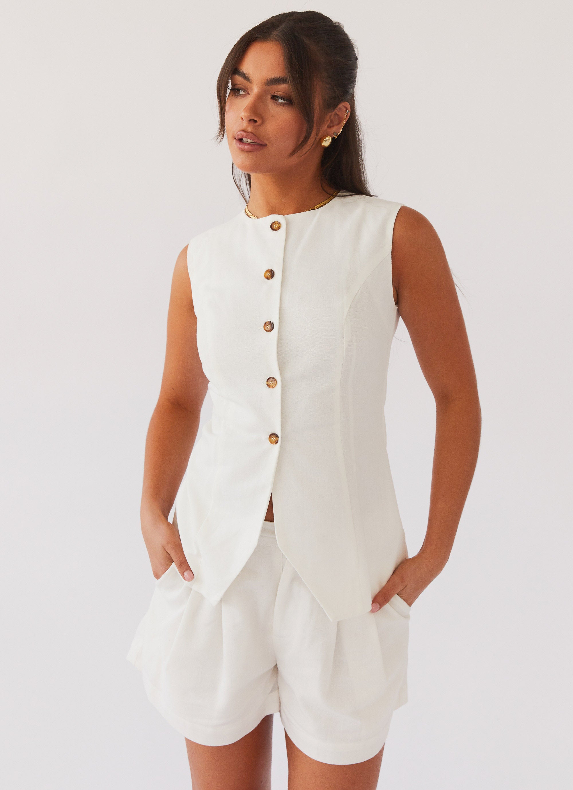 Elegant Linen Vest and Shorts