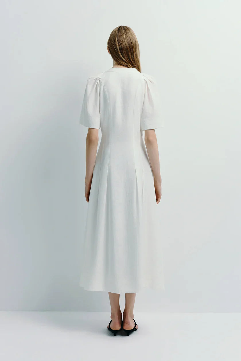 Pleated Sleeve White Maxi Dress