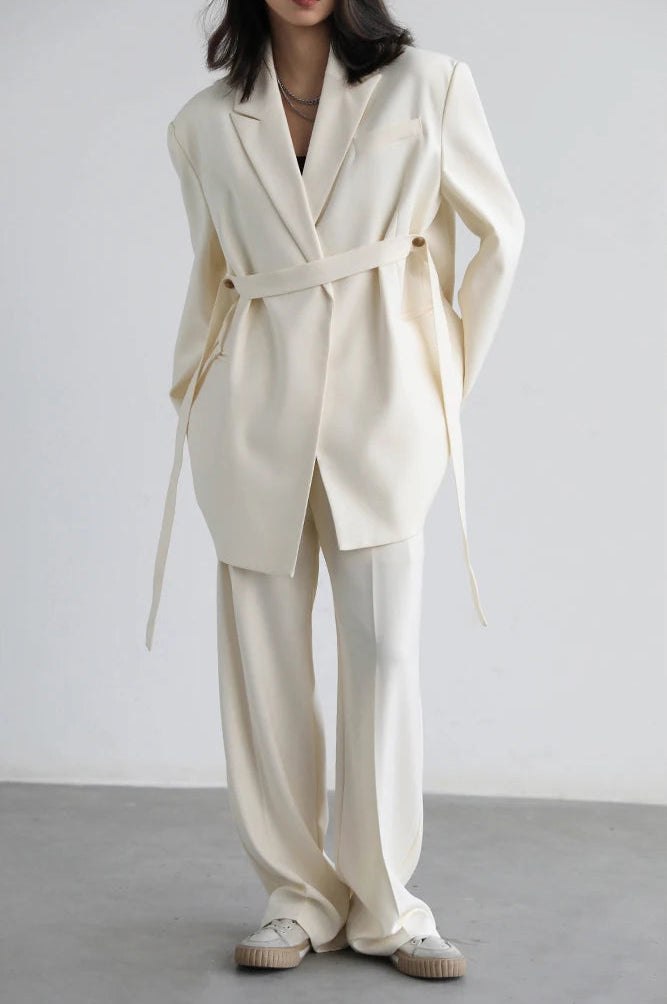 Loose Blazer and Pants Set with Belt
