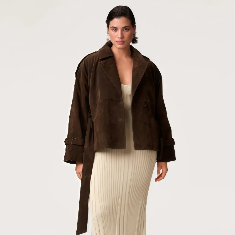 Dark Brown Suede Jacket With Belt