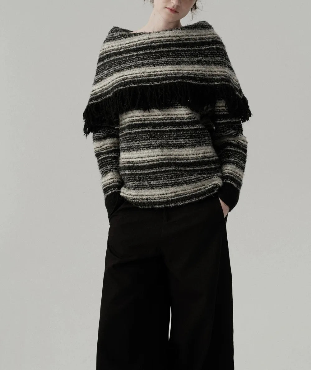 Off Shoulder Contrast Striped Sweater
