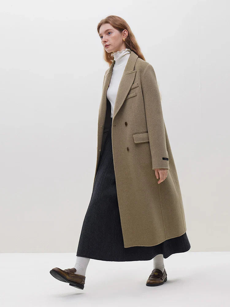 Long Notched Collar Woolen Coat