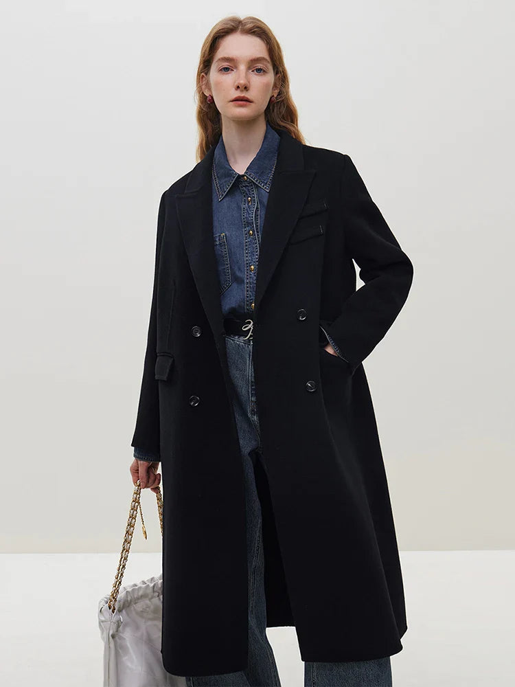 Long Notched Collar Woolen Coat