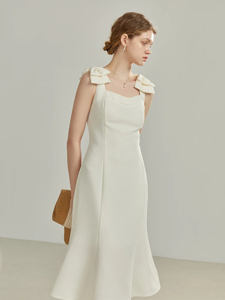 Midi Dress With Bow Shoulders