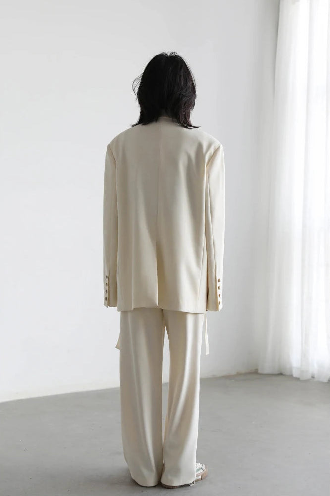 Loose Blazer and Pants Set with Belt