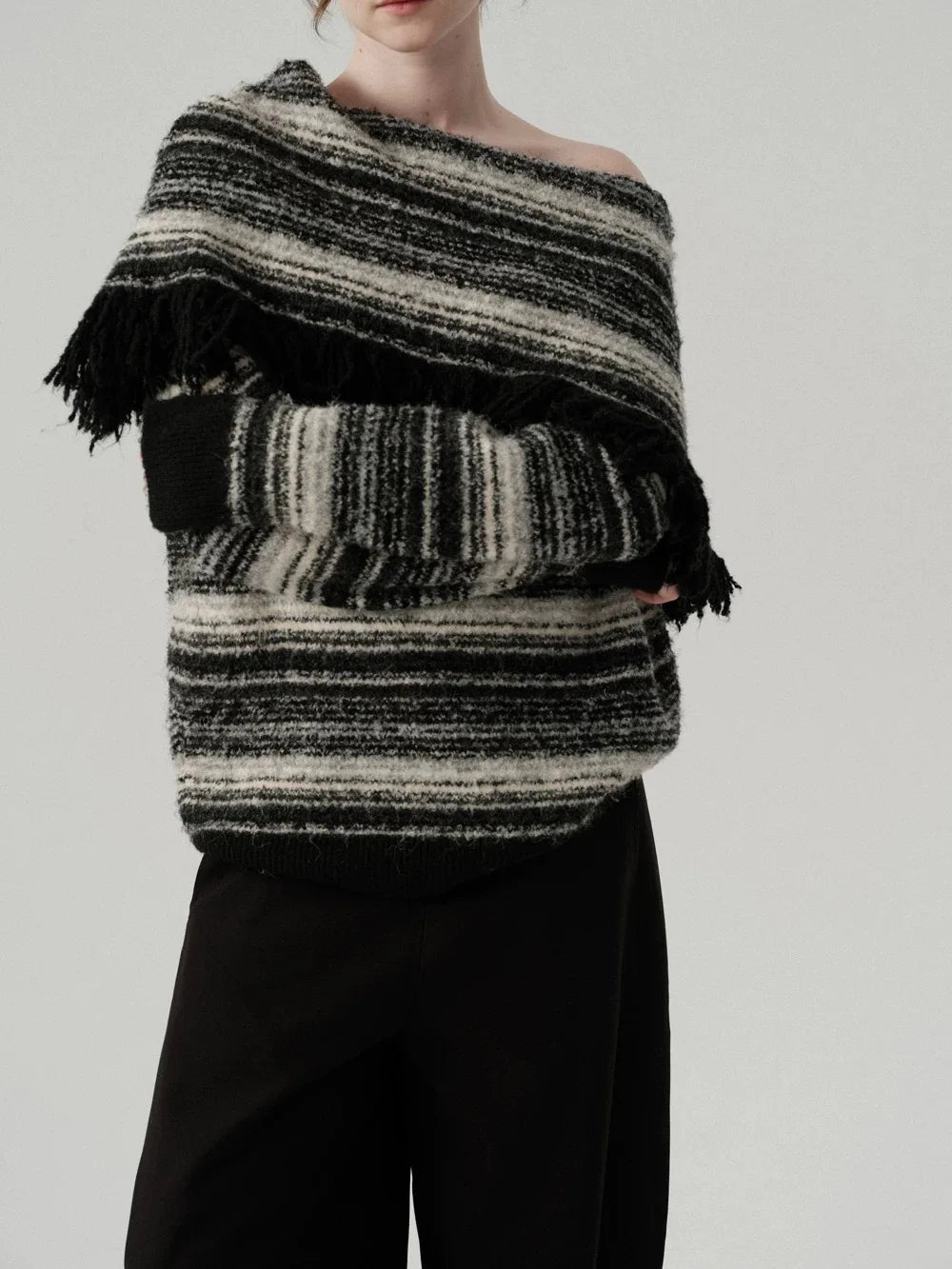 Off Shoulder Contrast Striped Sweater