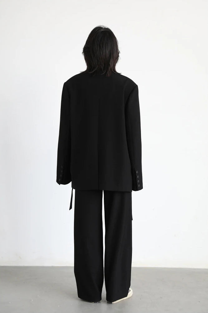 Loose Blazer and Pants Set with Belt