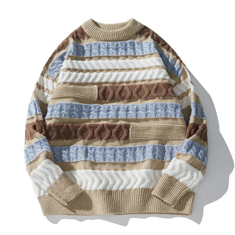 Contrasting brocade sweater with patchwork