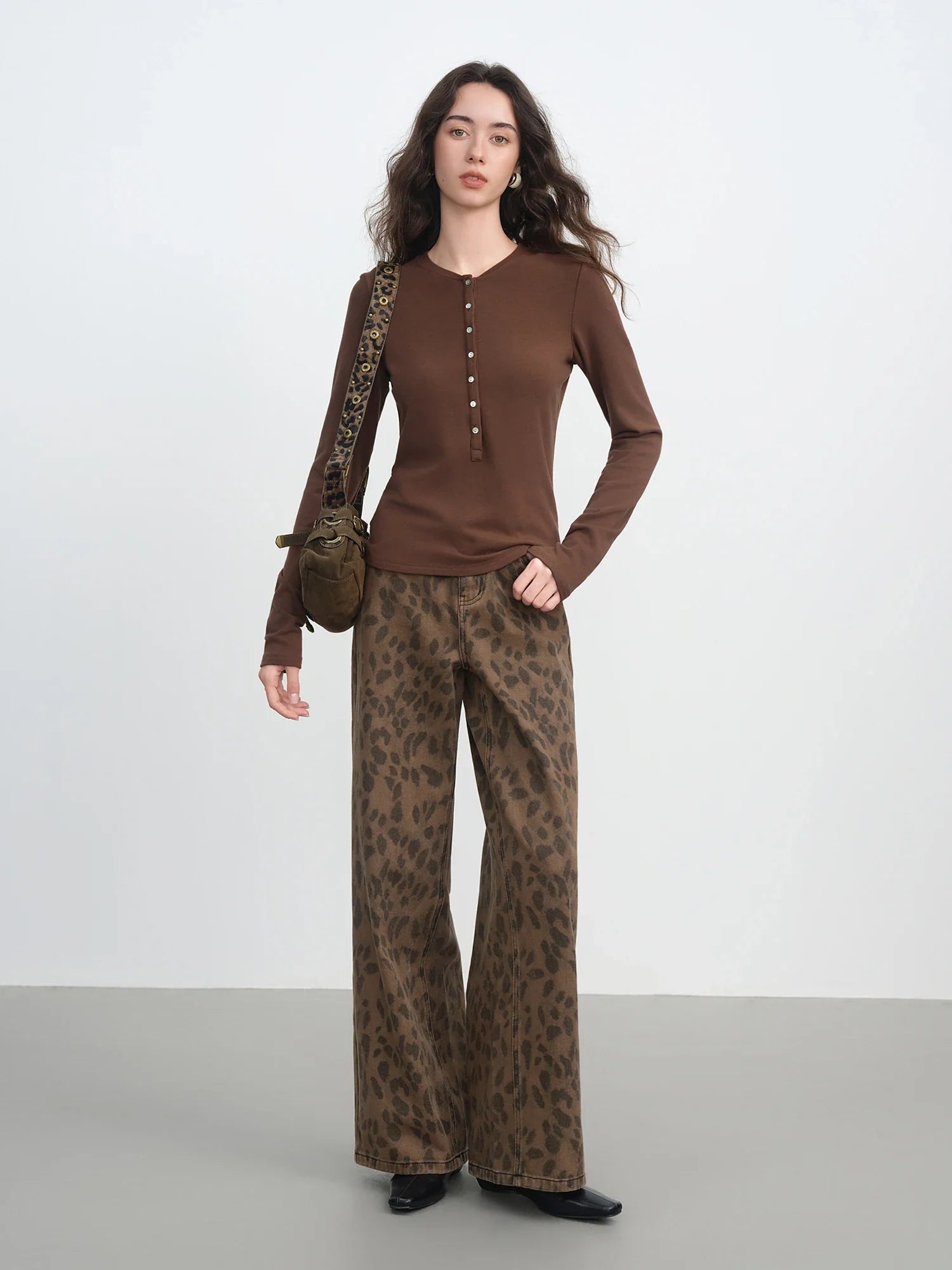 Washed Denim Leopard Pants