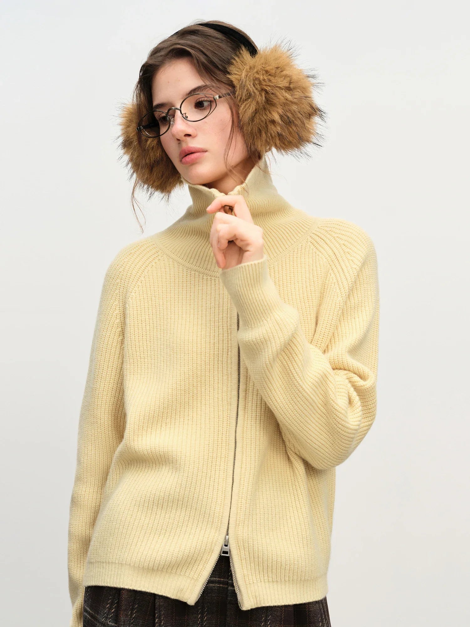 Loose Fit Wool Blend Knit Zipper Sweater