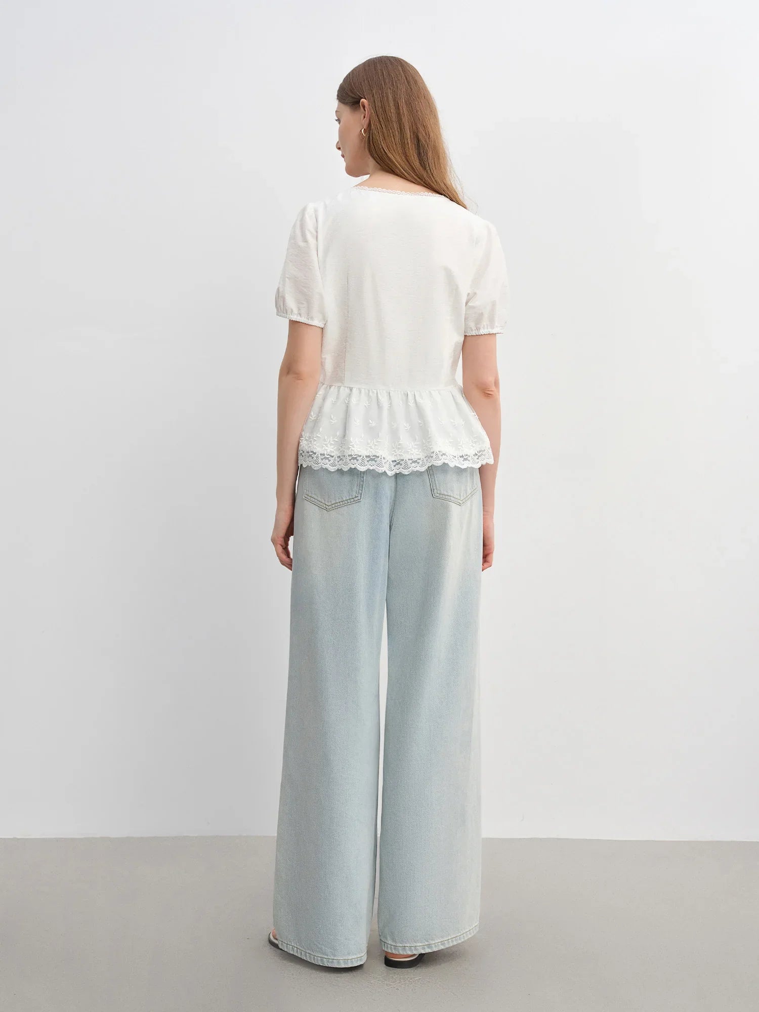 Textured Short-sleeve White Blouse