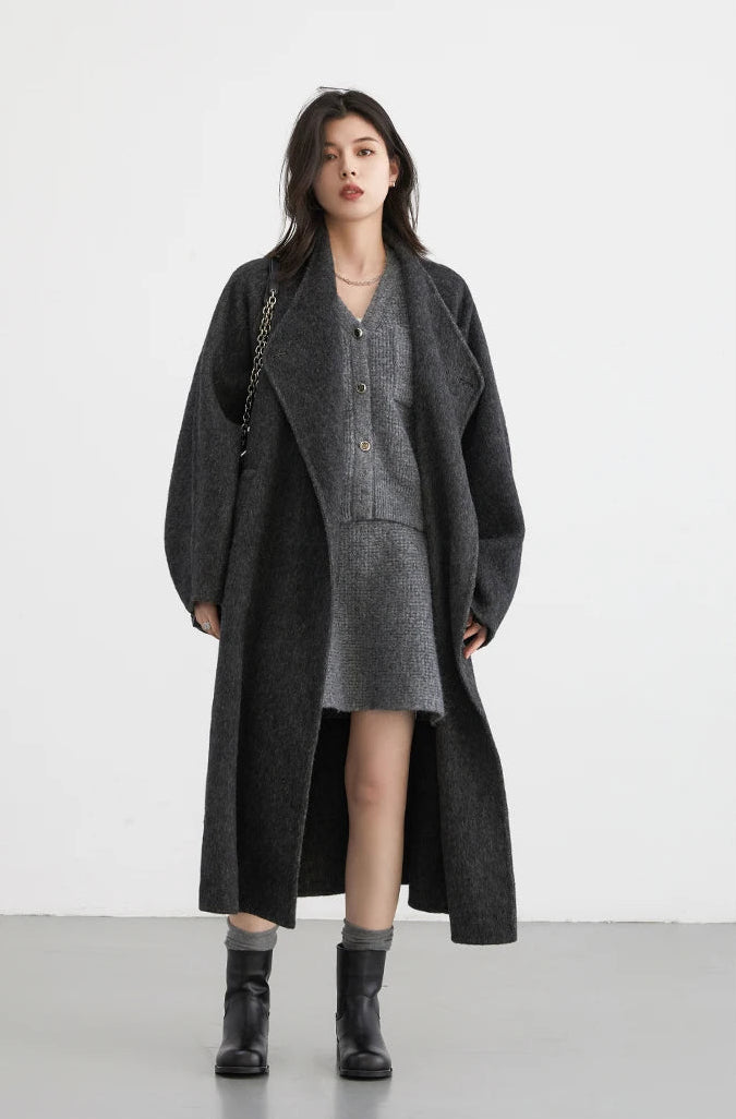 Knitted Gray Cardigan And Skirt Set