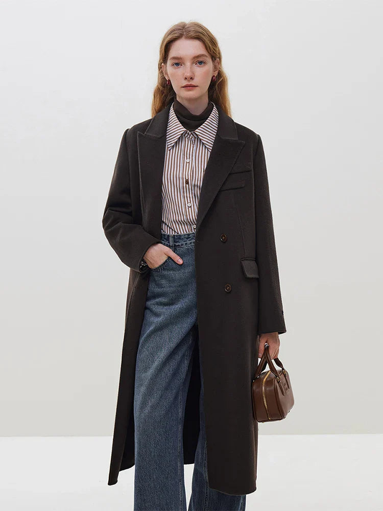 Long Notched Collar Woolen Coat