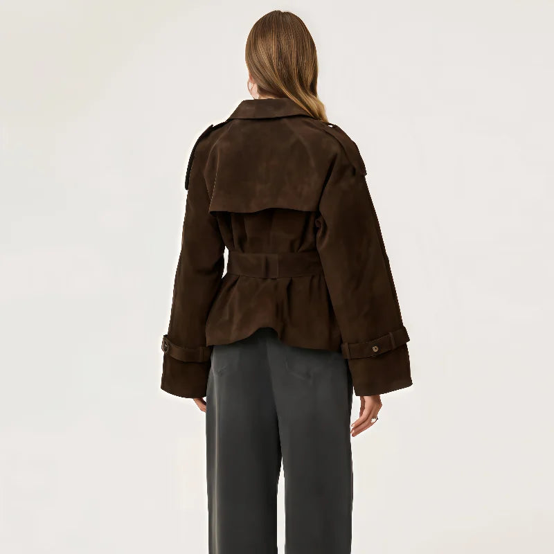 Dark Brown Suede Jacket With Belt