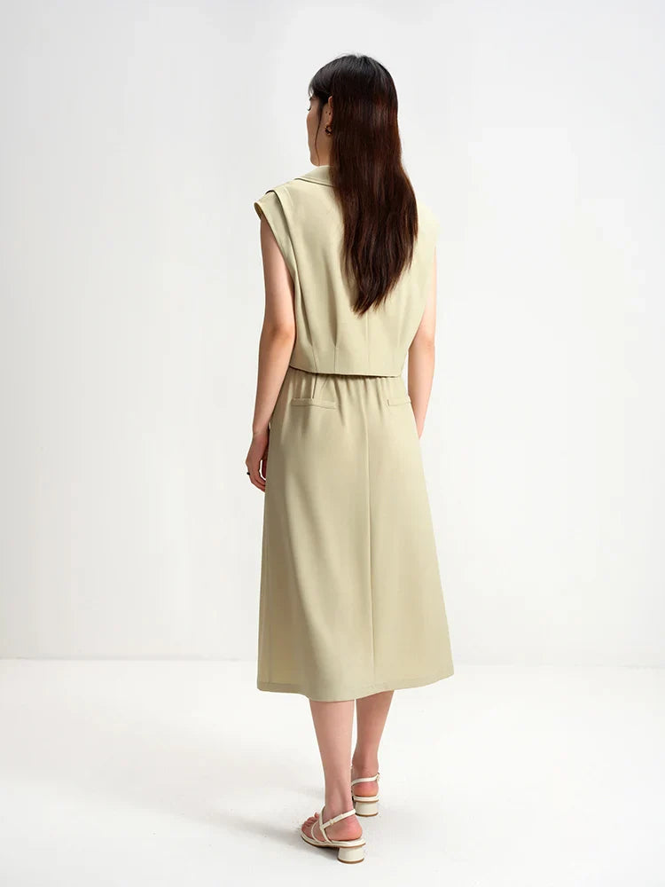 Vintage Commuter Summer Sleeveless Vest and Skirt Set
