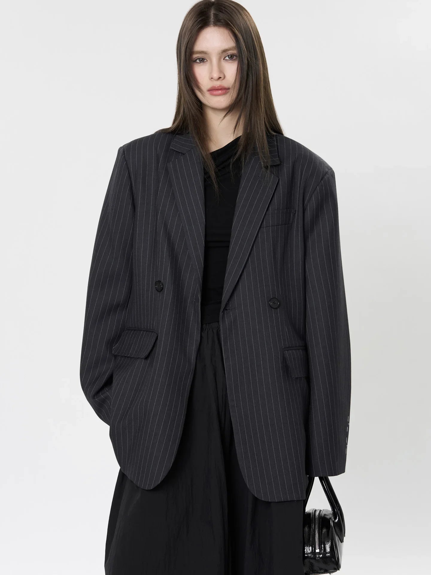Loose Striped Black Blazer