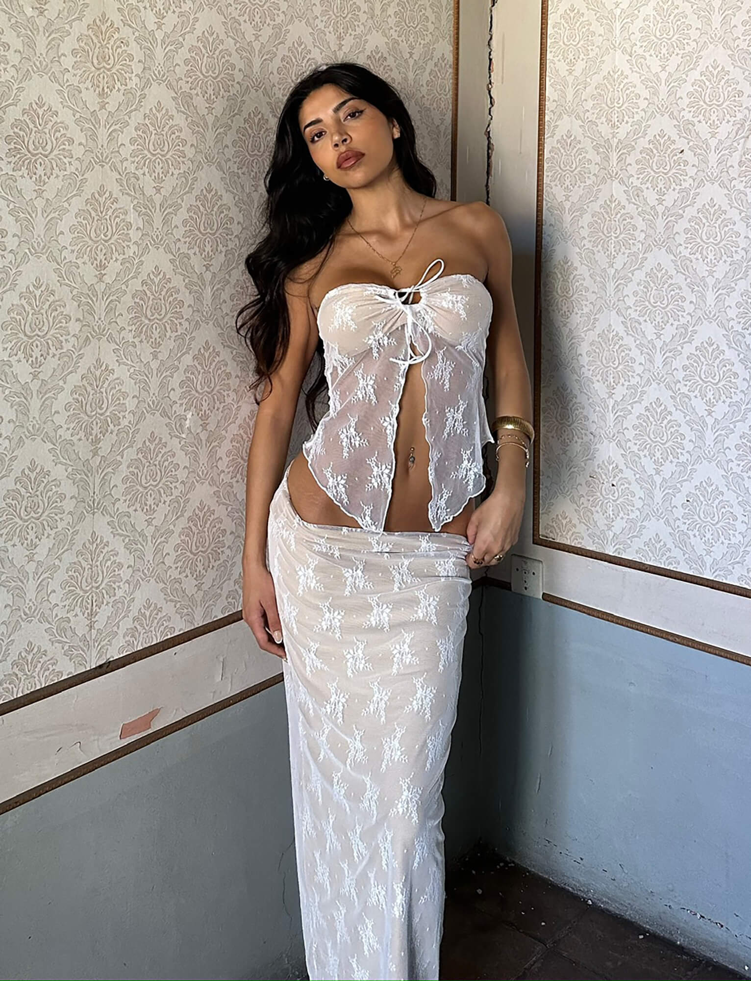 Elegant translucent top with skirt